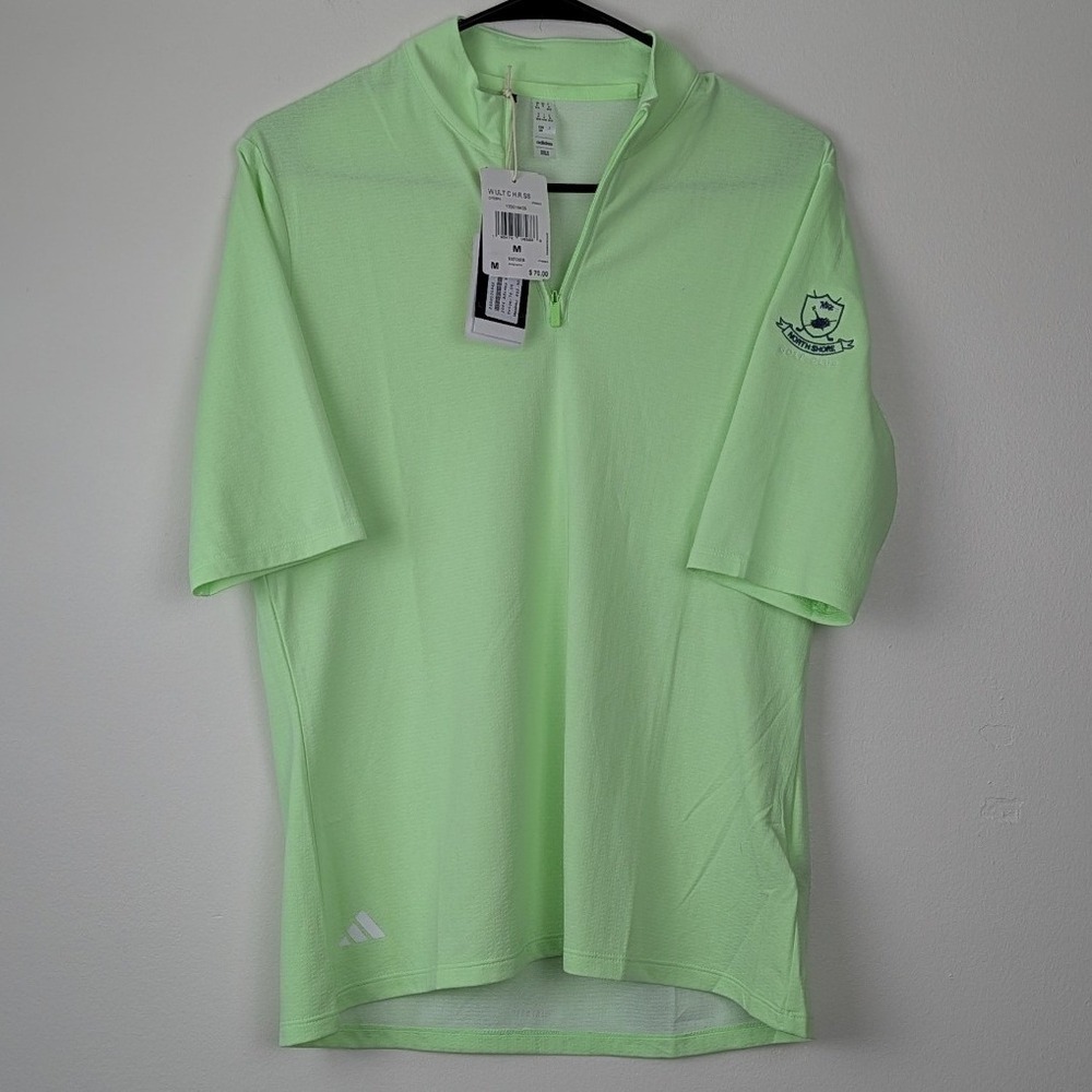Adidas HEAT.RDY Golf Polo Shirt Lime Green Quarter Zip UPF 50 Womens M NEW - Picture 2 of 12